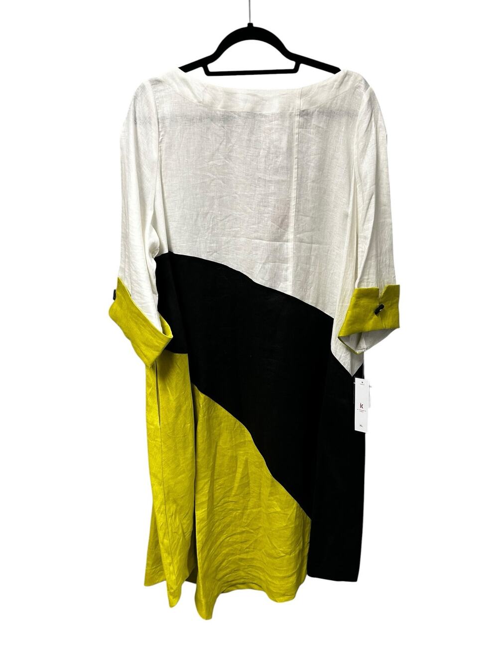 NWT IC by Connie K White Black Green 100% Linen Color Block Dress Womens XL